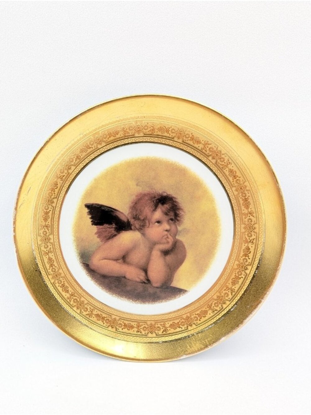 Cherub Plate Gold Engraved Edge 6.75" Italy Neoclassical Angel Decorative READ